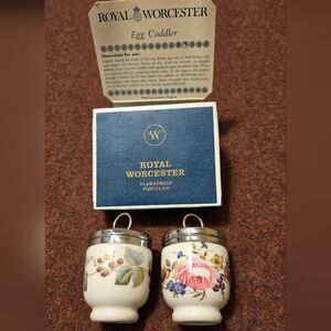 Royal Worcester Egg Coddlers Lot Of 2 With Box Rose And Bramble